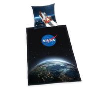 Herding NASA - Juego de Ropa de Cama, Funda de Almohada de 70 x 90 cm, Funda nórdica de 140 x 200 cm, con Cremallera Suave, 100% algodón/Renforcé, Color Negro