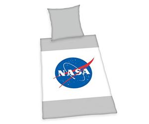 Herding NASA - Juego de Ropa de Cama, Funda de Almohada de 80 x 80 cm, Funda nórdica de 135 x 200 cm, con Cremallera Suave, 100% algodón, Color Gris y Blanco