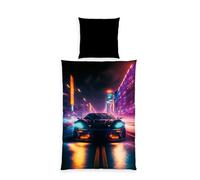 Herding Neon Car - Juego de Ropa de Cama (Funda nórdica de 135 x 200 cm, Funda de Almohada de 80 x 80 cm, con Cremallera Suave, 100% poliéster/Microfibra)