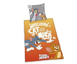 Herding Tom & Jerry - Juego de Funda nórdica y Funda de Almohada (80 x 80 cm, Funda nórdica de 135 x 200 cm, Cierre de Cremallera, algodón Reforzado)