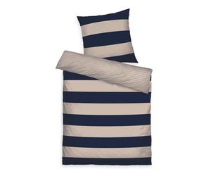 Herding TOM Tailor Bettwäsche Bold Stripes Dark Navy & Sunny Sand, 80 x 80 cm + 155 x 220 cm, 100% Baumwolle/Renforce, mit Wendemotiv und farbigem Markenreißverschluss