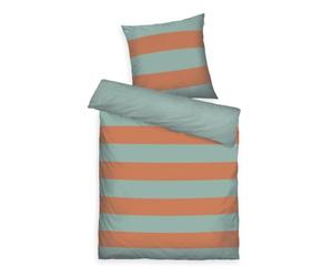 Herding TOM Tailor Bettwäsche Bold Stripes Warm Coral & Fresh Sage, 80 x 80 cm + 155 x 220 cm, 100% Baumwolle/Renforce, mit Wendemotiv und farbigem Markenreißverschluss