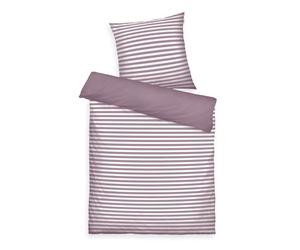 Herding Tom Tailor Bettwäsche Medium Stripes Cozy Mauve & Crisp White, 80 x 80 cm + 135 x 200 cm, 100% Baumwolle/Renforce, mit Wendemotiv und farbigem Markenreißverschluss