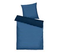 Herding TOM Tailor Bettwäsche Medium Stripes Dark Navy & Cool Blue, 80 x 80 cm + 155 x 220 cm, 100% Baumwolle/Renforce, mit Wendemotiv und farbigem Markenreißverschluss