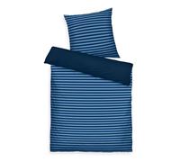 Herding TOM Tailor Renforcé-Bettwäsche, 65 x 100 cm + 160 x 210 cm, 100% Baumwolle/Renforcé, mit Wendemotiv und farbigem Markenreißverschluss, Medium Stripes Blau (Dark Navy, Cool Blue)