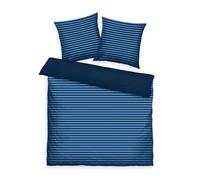 Herding TOM Tailor Ropa de Cama Medianas a Rayas, Azul Marino y Azul frío, 2 x 80 x 80 cm + 200 x 220 cm, 100% algodón, diseño Reversible y Cremallera de Marca de Colores