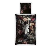 Herding Wild Flowers Zebra - Juego de Ropa de Cama, Funda de Almohada de 80 x 80 cm, Funda nórdica de 135 x 200 cm, con Cremallera, 100% algodón