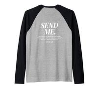 Here Am I Send Me Isaías 6:8 Verso de la Biblia Cristiana Hombres Mujeres Camiseta Manga Raglan