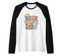 Here Comes The Sun Retro Flower Spring Happy Summer Camiseta Manga Raglan