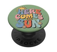 Here Comes The Sun Retro Flower Spring Happy Summer PopSockets PopGrip Adhesivo