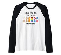 Here for The Girls Gays and Theys Womens Ally Cat Pride LGBT Camiseta Manga Raglan