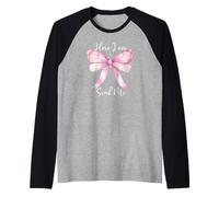 Here I Am Send Me Women Lord Send Me Christian Pink Bow Blue Camiseta Manga Raglan