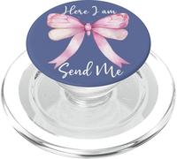 Here I Am Send Me Women Lord Send Me Christian Pink Bow Blue PopSockets PopGrip para MagSafe