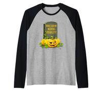 Here Lies My Mental Stability Ghosy Calabaza de Halloween Camiseta Manga Raglan