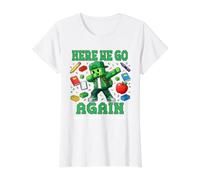 Here We Go Again, Quiero Decir, Bienvenido de Nuevo a la Escuela, Maestro de Nuevo. Camiseta gráfica económica, Mujer, Blanco, L