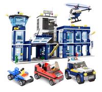 Herefun City Comisaria de Policia, 1145 Piezas City Police Station con Coche de Policia, Helicóptero, Juguetes Educativos para Niño Niña Regalo (1145 Piezas)