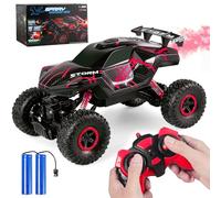 Herefun Coche Teledirigido Niños, RC Coche con Luz LED, 4WD Coche Teledirigido, RC Coche de Carreras de Alta Velocidad Todoterreno Recargable para Niños Cumpleaños Regalo (Rojo)