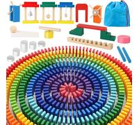 Herefun Domino Madera Juego de Bloques, Juego de Fichas de Dominó de Madera con Bolsa, 24 Bloques de Construcción, Juguete Educativo para Niños 3 4 5 (1000)