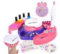 Herefun Juego de Esmalte de Uñas para Niñas, Kit Pintauñas con Secador, Escritorio Almacenamiento, Uñas Postizas, Polvo Purpurina, Regalo para Niñas 6-12 Años Fiesta de Cumpleaños