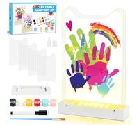 Herefun Kit Huellas Familia Con Luz LED Pinturas, Huellas Bebe Recien Nacido Personalizadas, Huella Bebe Pie Y Manos Para 4 Huellas Recuerdos Familiares DIY Regalo (B)