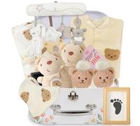 Herefun Regalo Bebe Recien Nacido, Canastilla Bebe Recien Nacido, Baby Shower Niño Niña, Bebe Regalo Set con Mameluco Bebe, Bebe Sonajero, Calcetines