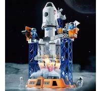 Herenear Cohete Espacial Juguete, Cohete Juguete para Niños- con Plataforma de Lanzamiento, Astronautas y Proyectores - Construye y Juega - Ejecución De La Misión A La Luna, A Partir de 6 Años