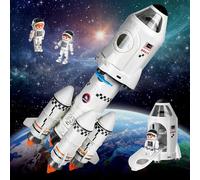Herenear Cohete Espacial Juguete, Cohete Juguete para Niños de 6 7 8 9 10 11 12 Años, 5 En 1 Espacio Exploración Juego de Roles Juguetes con Astronautas y Lámpara de Proyección