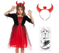 Herenear Disfraz de Vampiro Niña, Vampire Disfraz de Halloween, Disfraz Vampira Niña, Niña Vampiresa Gótica Princesa Reina Traje para Decoracion de Halloween Carnaval Party Cosplay