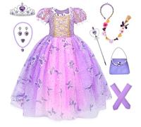 Herenear Disfraz Rapunzel Niña, Vestido Princesa LED para Niños de 3-12 Años, Niña Disfraz de Princesa con Accesorios Vestido de Princesa Tul Cumpleaños Fiesta Cosplay Navidad Carnaval Vestidos (120)