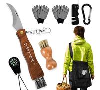 Herenear Navaja Setas con Cepillo de Setas, Mochila para Setas, Brújula y Guantes, Cepillo Cerdas de Jabalí, Afilador de Cuchillos, Navaja para Setas Plegable para Recoger Setas