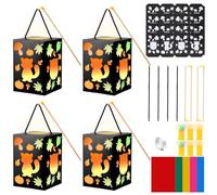 Herenear Set de 4 linternas para niños, linternas de San Martín, linternas de animales del bosque con LED y efecto vidriera, desfile de linternas de San Martín (Raccoon and Owl)