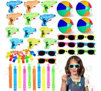 Herenear Summer Beach Party Favours, 42 Pcs Beach Toys Kids, Small Water Squirt Gun Kids Set, Inflatable Beach Ball Bubbles Birthday Give Aways Kids 3+