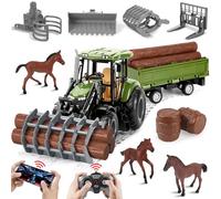 Herenear Tractor Teledirigido para Niños, 22PCS Set de Tractor RC - con Remolque, RC 2.4GHz, Juguete de Caballo, Juguete para Niños 3, 4, 5, 6, 7 Años