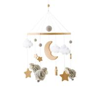 Herfair Campana de cama móvil para bebé con estrellas, luna, oveja, madera, niña, móvil, carillón de viento para cuna de bebé, cuna (gris)