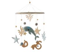 Herfair Mar Mundo Móvil Baby Windspiele, 3D Delphine Mobile Baby Holz mit Filzbällen, Mobile Baby Mädchen Bettglocke Anhänger für Babybett Jungen und Mädchen (Blau)