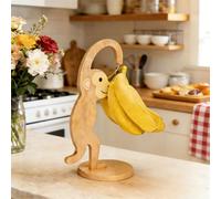 Herfair Soporte para plátanos, soporte para plátanos de madera con soporte, gancho para plátano, almacenamiento de plátano, divertido soporte para frutas, gadgets para el hogar