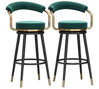 HerfsT - Juego de 2 taburetes de bar con reposabrazos giratorios, asiento de terciopelo y marco negro con reposapiés de metal, moderno taburete de comedor, cocina, recepción, bar (tamaño: 75 cm, color