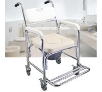 HERFST Silla De Ruedas para Baño con Agujero WC,Silla Orinal para Personas Mayores,Multifunción Silla Ducha WC,Puede Pedales Retráctiles,Peso De Carga 136KG,Impermeable