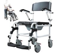 HERFST Silla Ducha Mayores con Respaldo Y Reposabrazos,4 En 1 WC Silla De Ruedas,Plegable Silla De Inodoro,Peso De Carga 180KG,Portátil Taburete Baño,Aleación De Aluminio