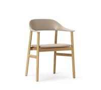 Herit Silla de Comedor con Reposabrazos Tapizada en Piel Roble/ Arena