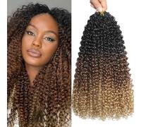 Herkeymidy Extensiones de pelo rizado rizado pre-looped de crochet, 8 paquetes de extensiones de pelo rizado sintético de crochet para mujeres negras. (1B/30/27, 14 pulgadas)