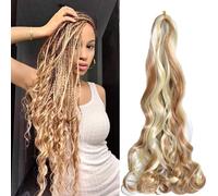 Herkeymidy french curly braiding hair 24 inch Loose Wavy 8 Pack Bouncy Braiding Hair extensions 75g/Pack French Curly Synthetic Hair Extensions (24 pulgadas y( 8 paquetes), DJ-P27/613)