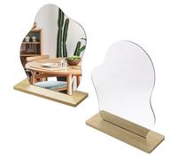 HERKINDNESS 2 Piezas Espejos, Forma Irregular Espejo Pequeño, Acrílico Sin Marco Espejo de Tocador, Espejo de Mesa con Base de Madera para Dormitorio, Hotel