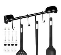 HERKINDNESS Colgador Utensilios Cocina, 40 cm Porta Utensilios Ahorra Espacio von 6 Ganchos Móviles, Barra Colgante de Cocinas Acero Carbono, Negro Gancho de Cocina, para Cucharas, Espátulas, Toallas