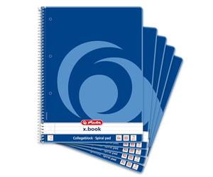 Herlitz 10834117 Collegeblock A4, 80 hojas cuadriculadas con margen a izquierda, 70 g/m², 5 unidades)