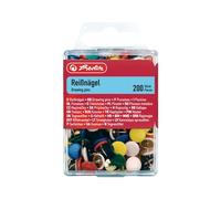 Herlitz Chinchetas redondas de metal recubierto de plástico, 200 unidades en caja colgante, colores surtidos