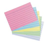 herlitz Fichas A7, 10,6 x 7,5 cm, a rayas, 5 colores, 200 unidades | rosa, azul, verde, blanco y amarillo, para la escuela, el estudio y la oficina