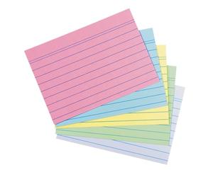 herlitz Paquete de 400 fichas A6 a rayas, 50 unidades por color: rosa, azul, verde, blanco y amarillo, 170 g/m², sin madera, para escuela, estudio y oficina