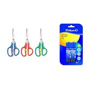 Herlitz Tijera escolar para diestros, Colores surtidos + Barra de pegamento Pelifix 10 g