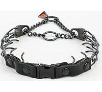 Herm Sprenger Collar de entrenamiento para perros de liberación rápida de acero inoxidable negro, sin tirones, hebilla de piel, aspecto táctico único para perros pequeños (cuello de 12 a 19 pulgadas